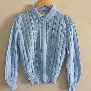 VINTAGE 1970’s retro grannycore cottagecore crochet collar feminine sweater
